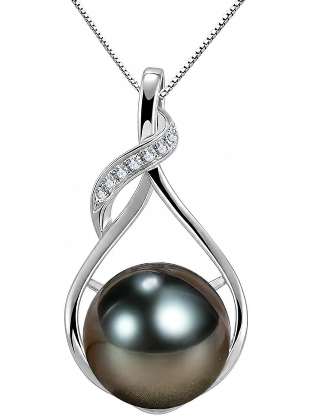 Elegant Tahitian Black Pearl Necklace in 18K Gold Plated Sterling Silver